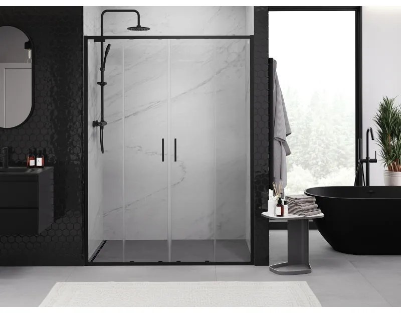 Mexen Exo, 2-krídlové posuvné 160x200 cm, 6mm číre sklo, čierny profil, 8152-160-000-70-00