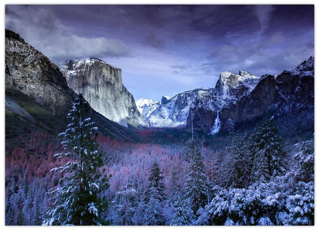 Sklenený obraz zimnej horskej krajiny (70x50 cm)