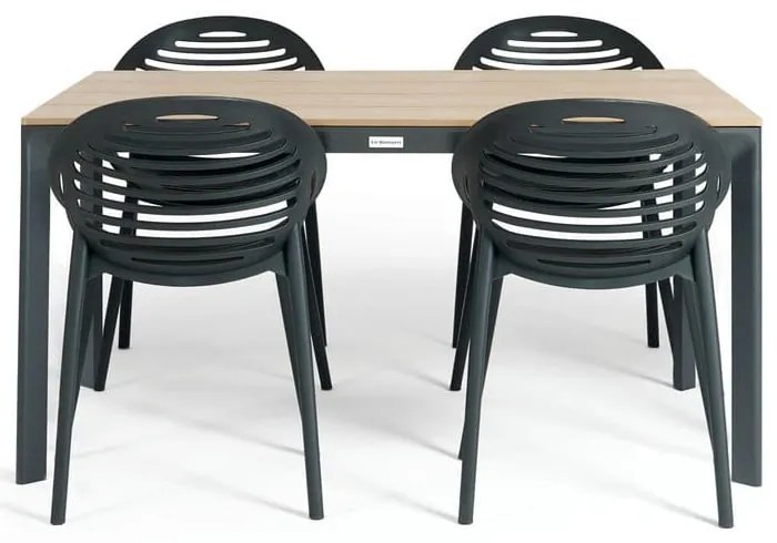 Záhradná jedálenská súprava pre 4 osoby s čiernou stoličkou Joanna a stolom Thor, 147 x 90 cm