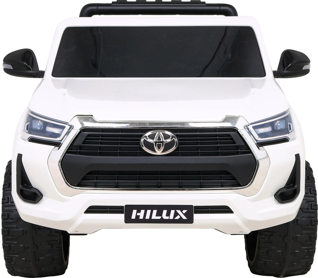 Ramiz Toyota Hilux na batérie pre deti Biely pickup + pohon 4x4 + diaľkové ovládanie + 2 nosiče batožiny