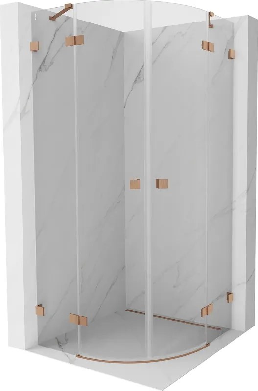 Mexen Lunar, polkruhový výklopný sprchový kút 80 x 80 cm, 8mm číre sklo, profil medená matná, 833-080L-080P-65-00