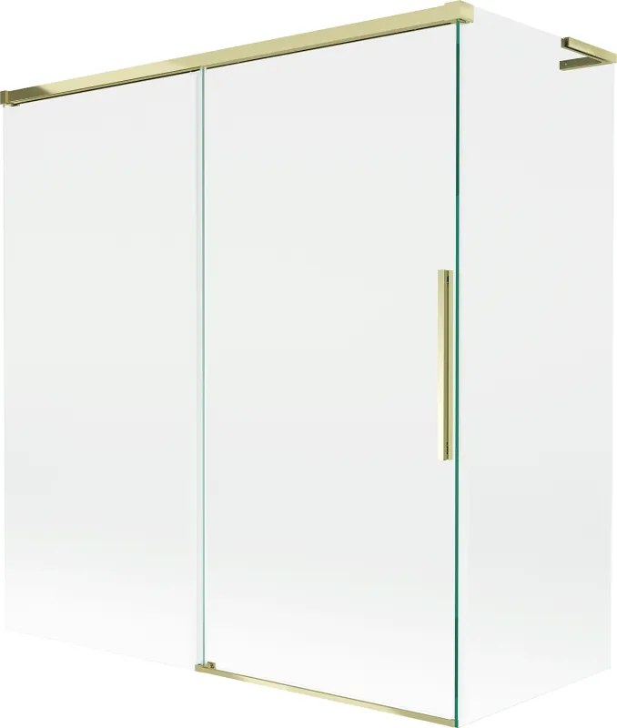 Mexen Rox, L posuvná 2-krídlová vaňová zástena 150 + 70 x 150 cm, 8mm číre sklo, zlatý lesklý profil, 8C9L-150-070-50-00