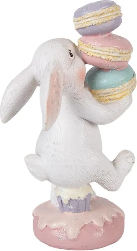 Dekorácia biely králik nesúci makrónky - 8*6*14 cm