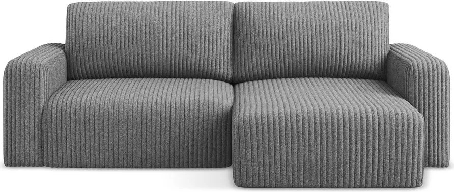 Sivá menčestrová rozkladacia/s úložným priestorom rohová pohovka (pravý roh/s leňoškou) Kona – Makamii