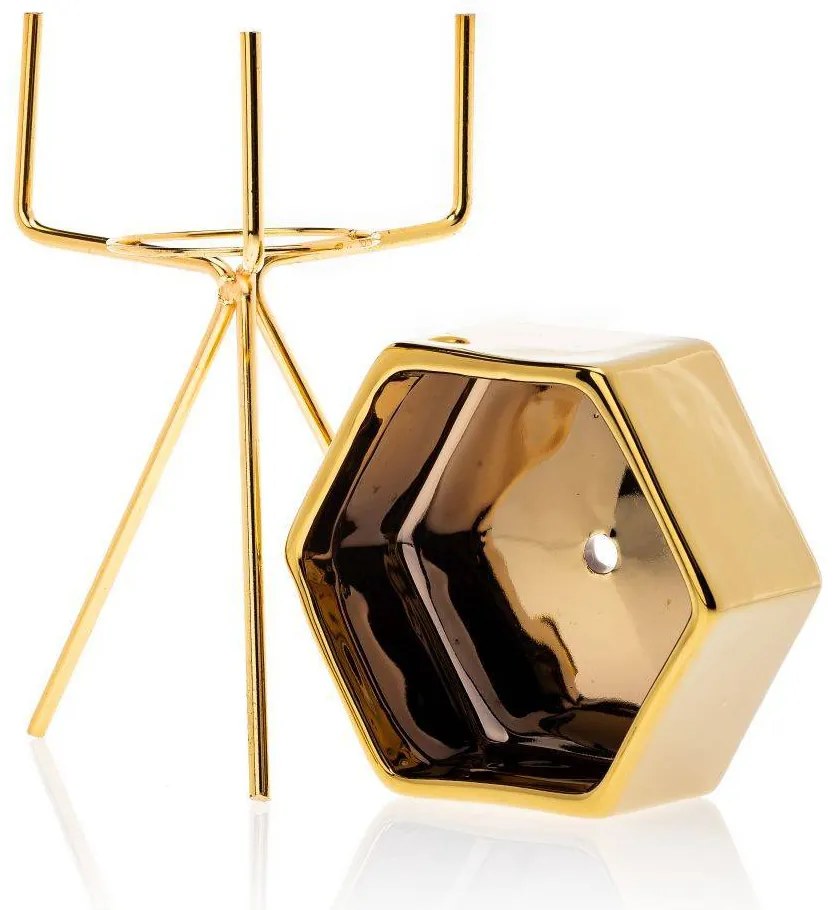 KERAMICKÝ KVETINÁČ SO STOJANOM SASHI 16X9,5 CM ZLATÁ