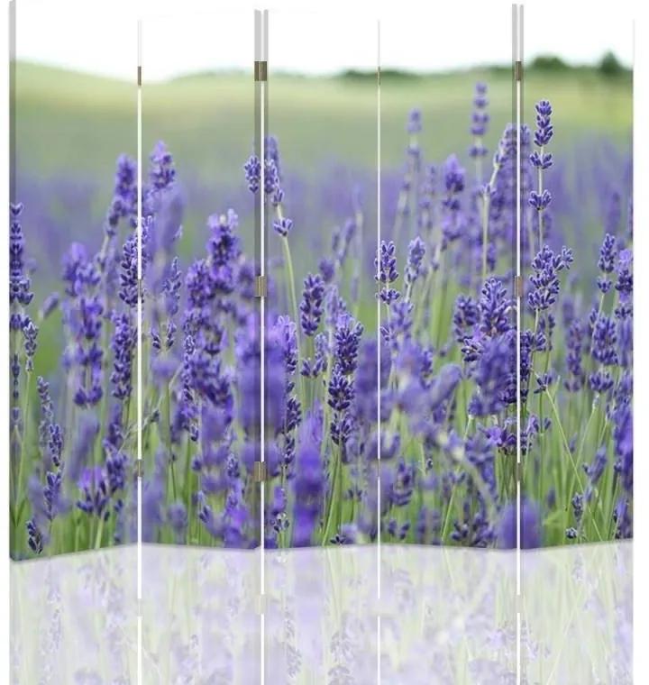 Ozdobný paraván Louka Pole Květiny Příroda - 180x170 cm, päťdielny, obojstranný paraván 360°