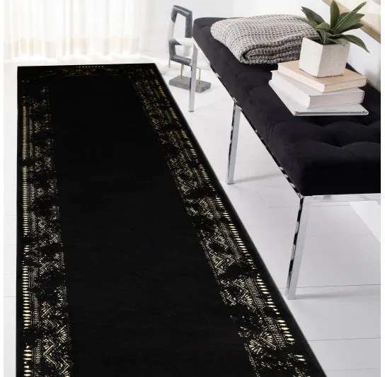 Dywany Łuszczów, Behúň Gloss 408C 86 geometric black/gold, 80x300, čierna, obývacia izba