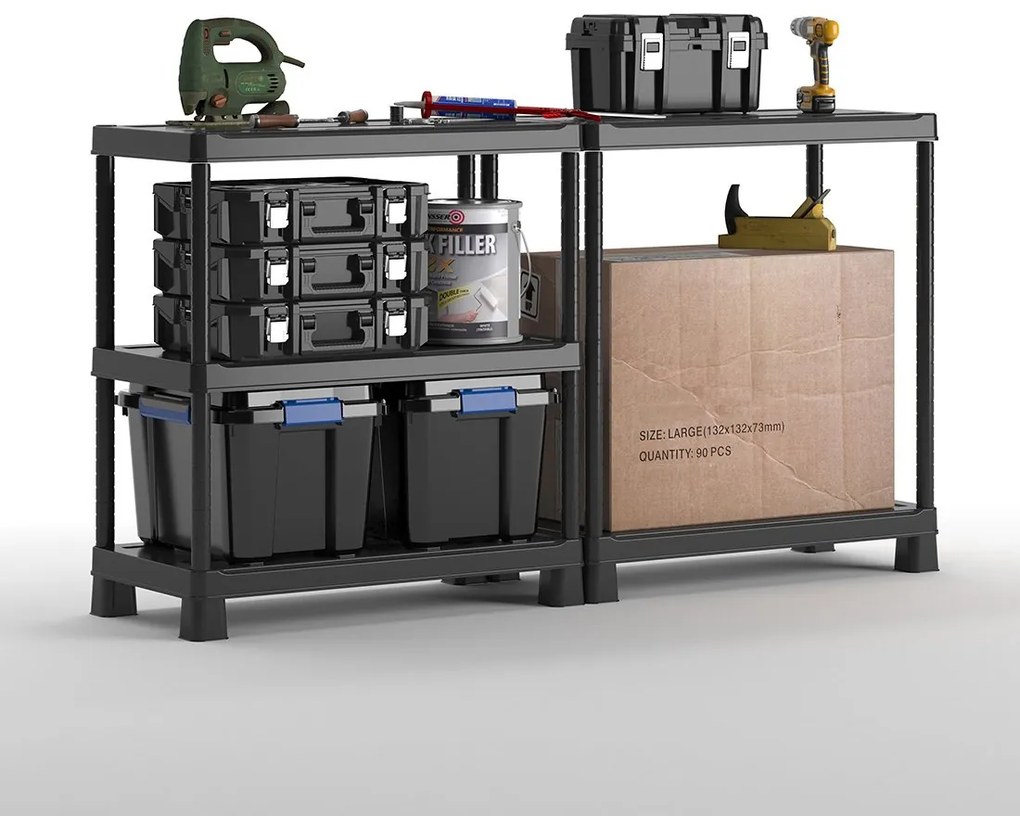 Plastový regál Tribac, 5 políc, 180x90x45 cm, čierna farba