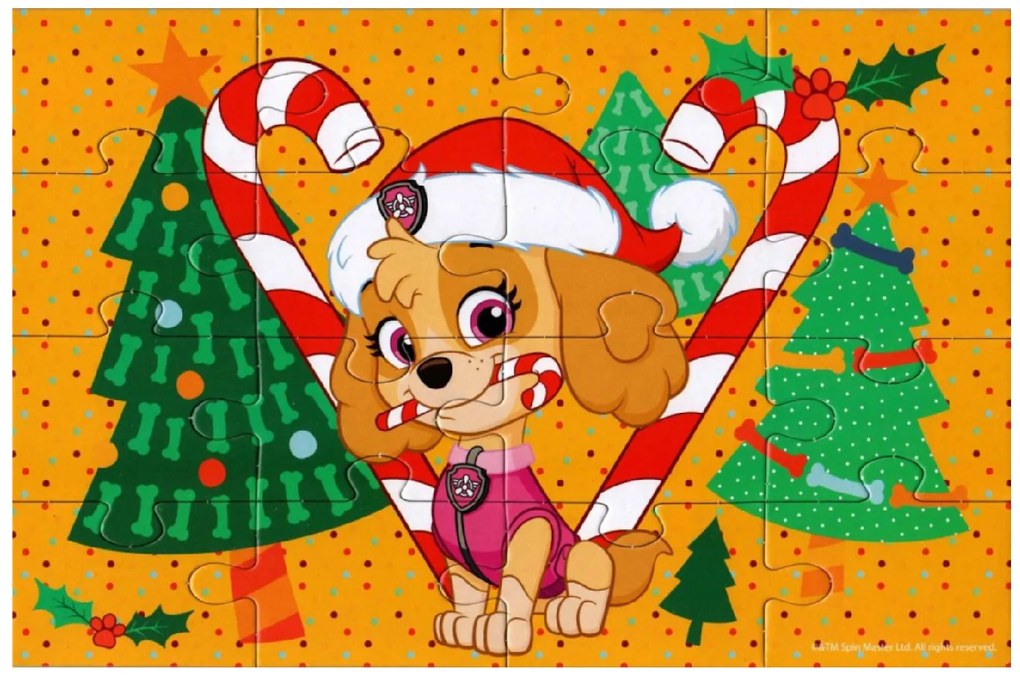 Detské puzzle 4v1 LABKOVÁ PATROLA a vianočný stromček, 19x29 cm