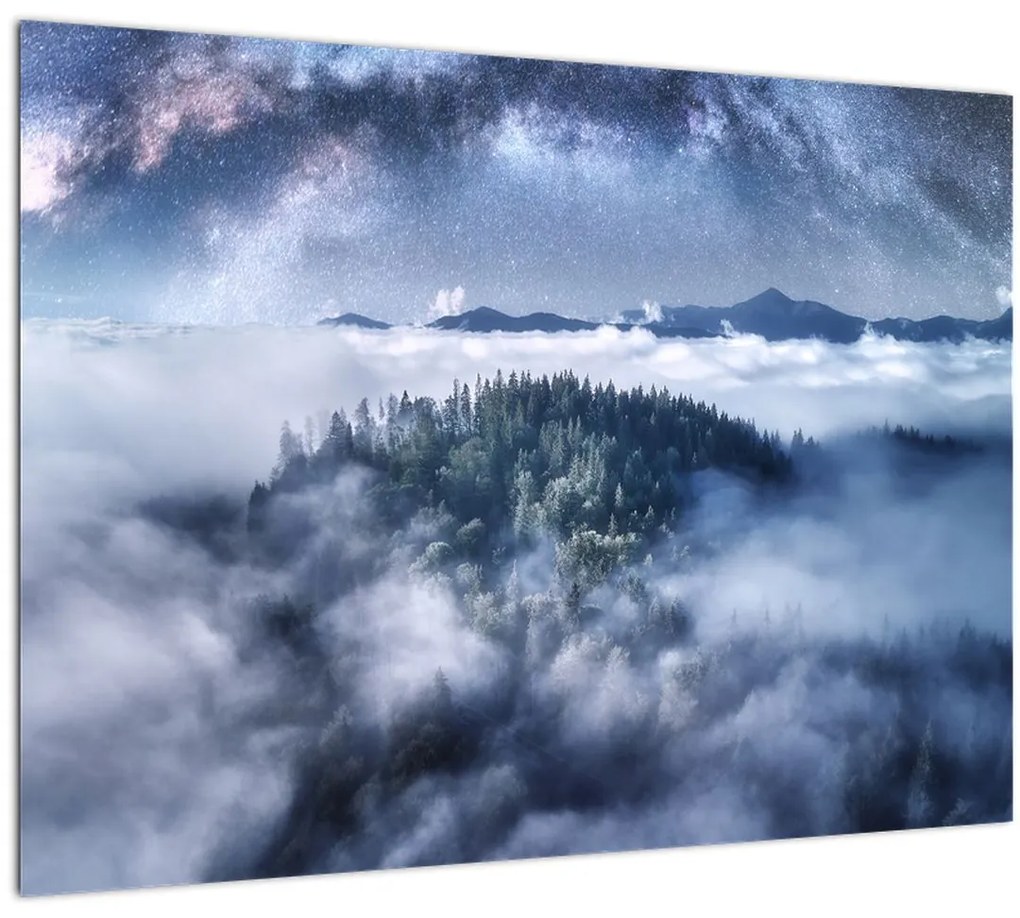 Sklenený obraz lesa v hmle (70x50 cm)