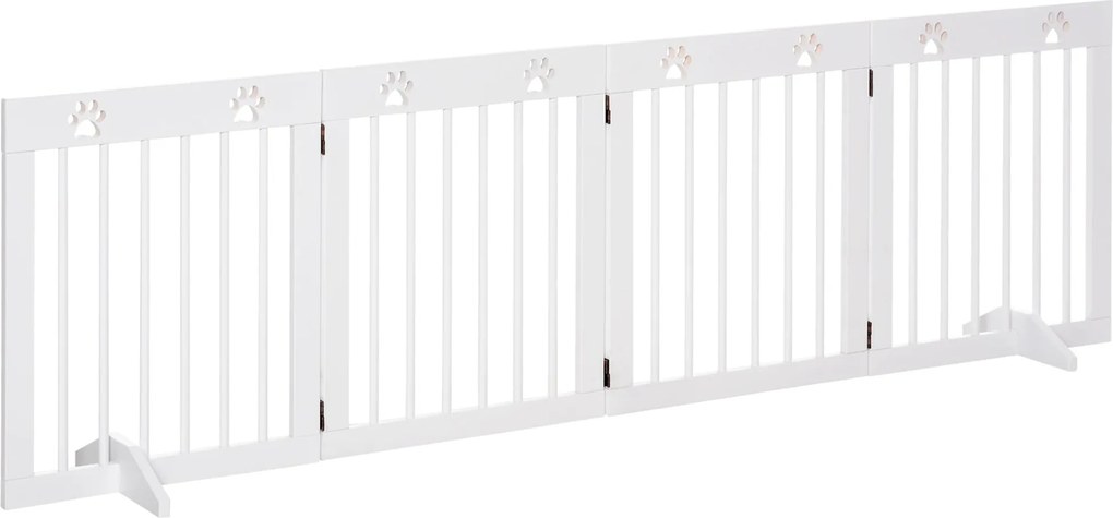 PawHut Skladacia 4-panelová Brána pre Psov 204x61 cm Bezpečnostná Brána pre Psov s Drevenou Konštrukciou a Podpornými Nohami na Chodbách a Schodoch Bi