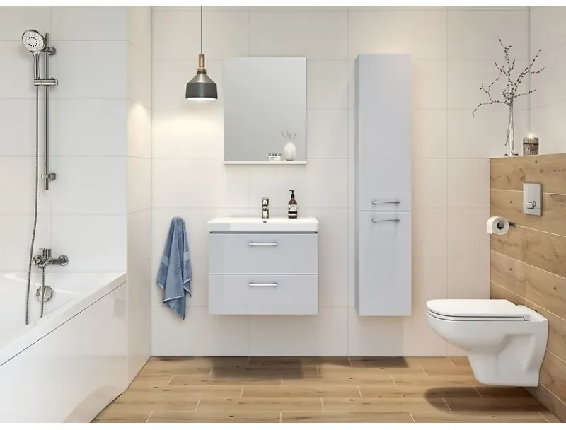 Cersanit Lara Como 80, závesná skrinka + keramické umývadlo, 794x447x460 mm, sivý lesk, S801-214