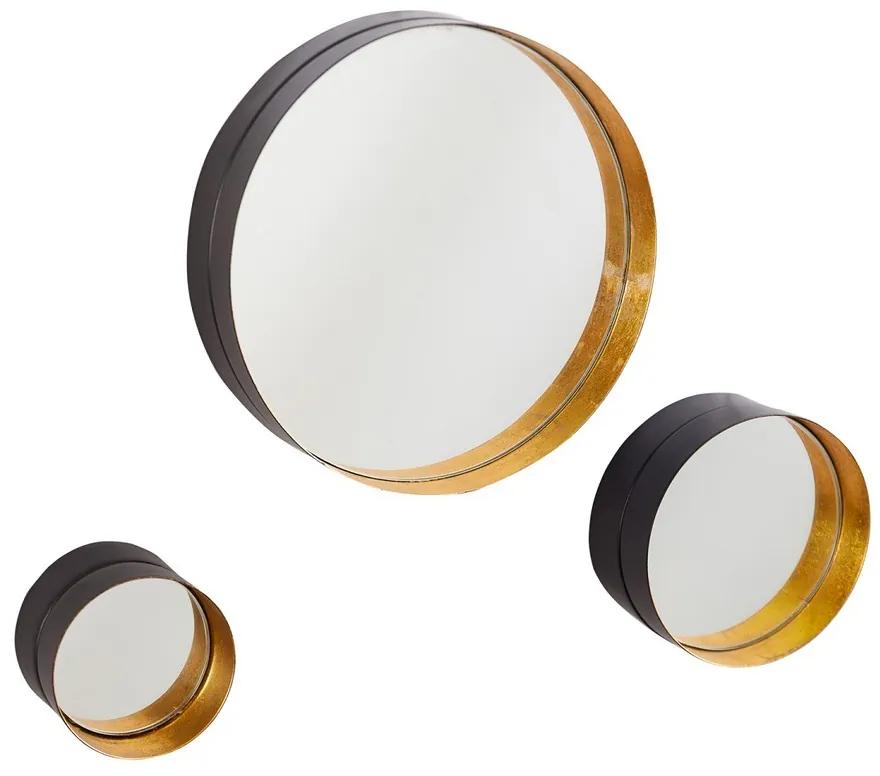 Dizajnová sada 3 nástenných zrkadiel Laquita čierno-zlatá