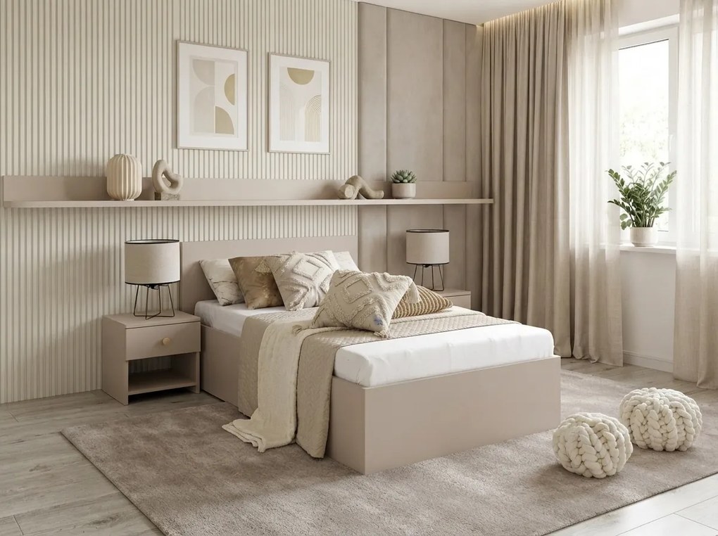 Posteľ SOFIA 90 x 200 cm, kašmírovobéžová Rošt: Bez roštu, Matrac: Matrac DELUXE 10 cm