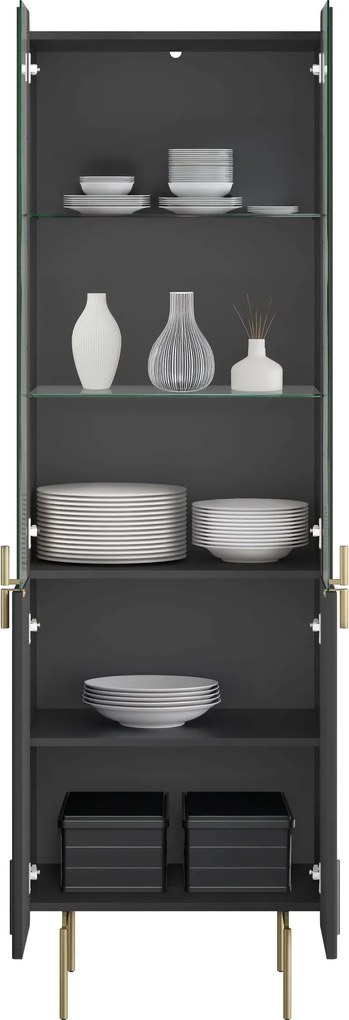 Vitrína Malmi 60 cm - čierny mat / zlatá