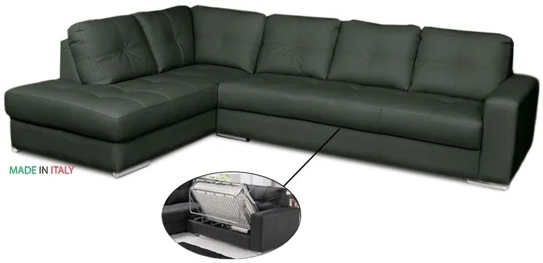 Kožená sedacia súprava s rozkladom na každodenné spanie ALEXIE – rohová, ľavá, zelená (green 321)