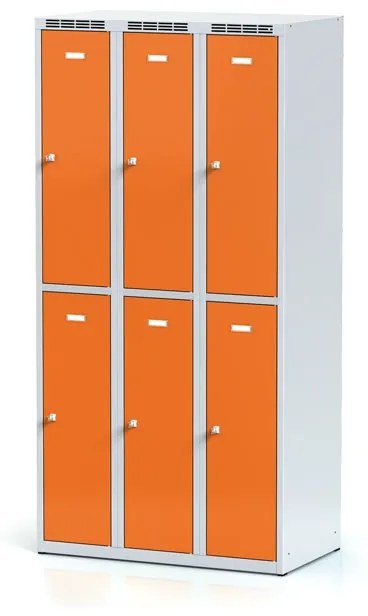 Alfa 3 Kovová šatníková skrinka s úložnými boxami, 6 boxov, 1800 x 900 x 500 mm, otočný zámok, oranžové dvere