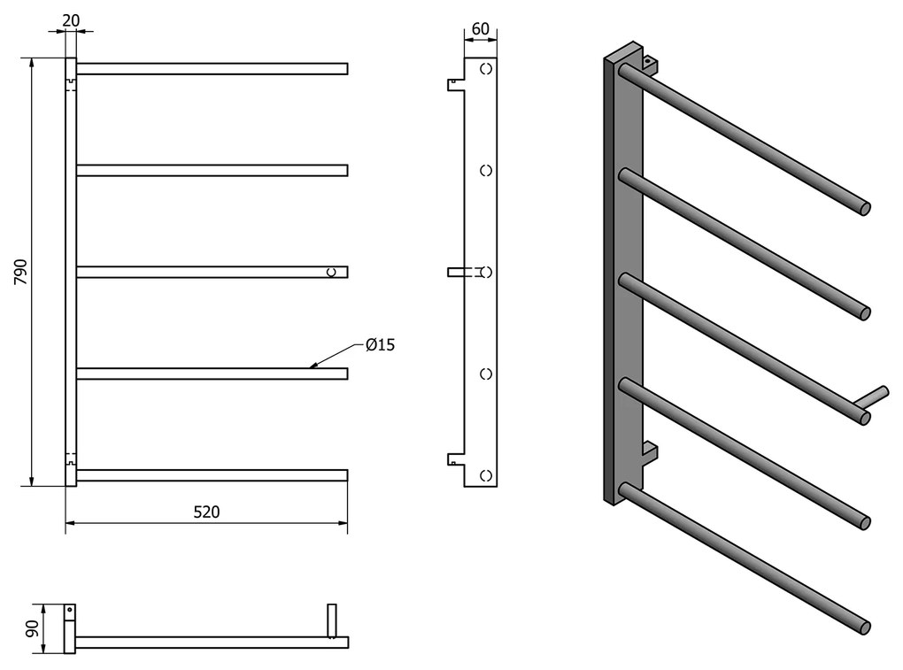 Sapho Sapho, SLICE Sušiak uterákov 520x790mm, čierna matná, SN883
