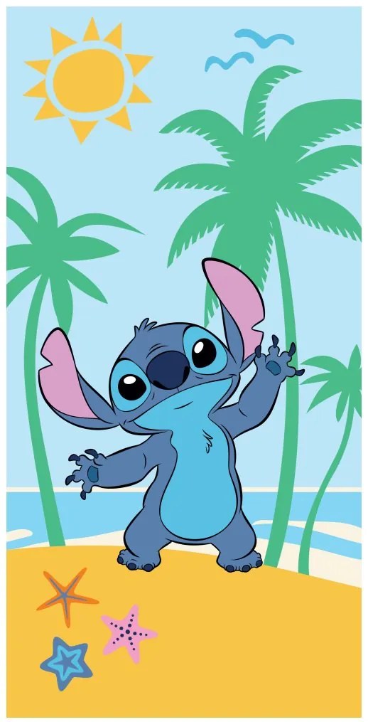 Bavlnená plážová osuška Lilo &amp; Stitch – motív Na slnečnej pláži - 100% bavlna - 70 x 140 cm