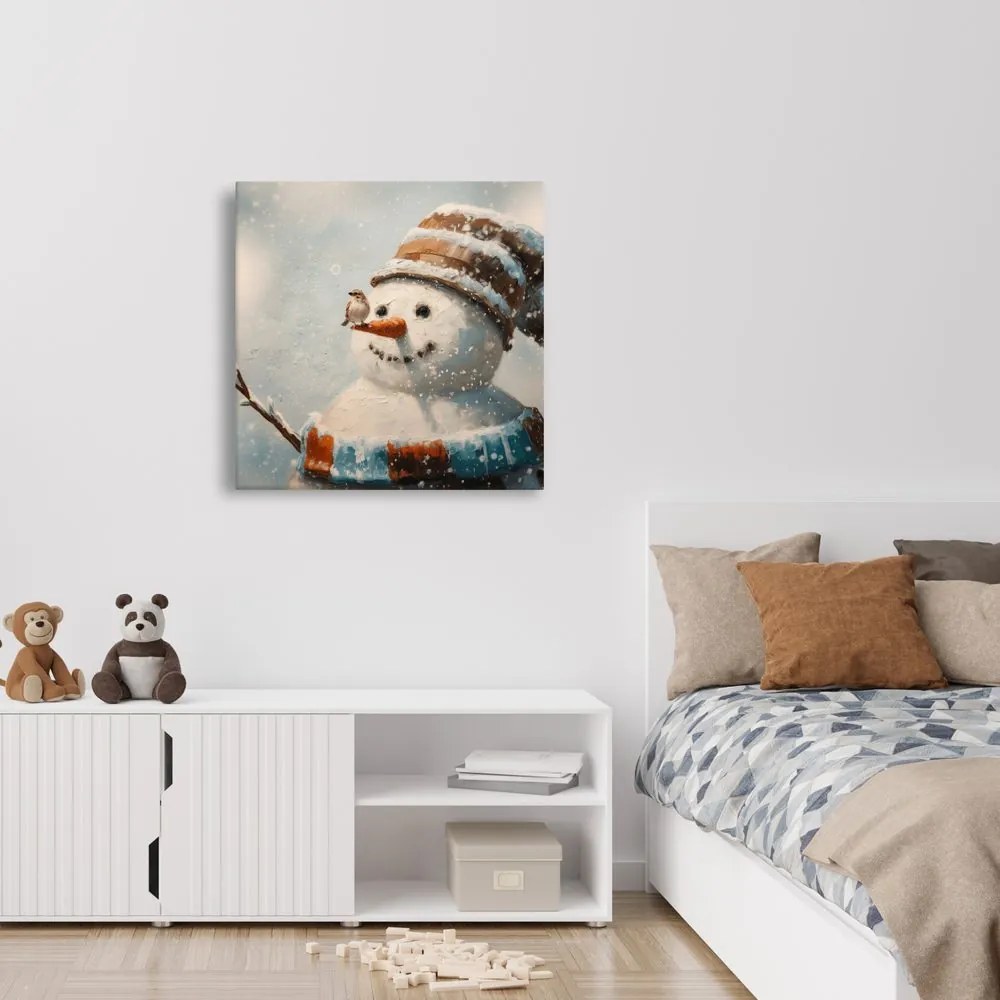 Vianočný obraz snehuliak a priateľ vrabec