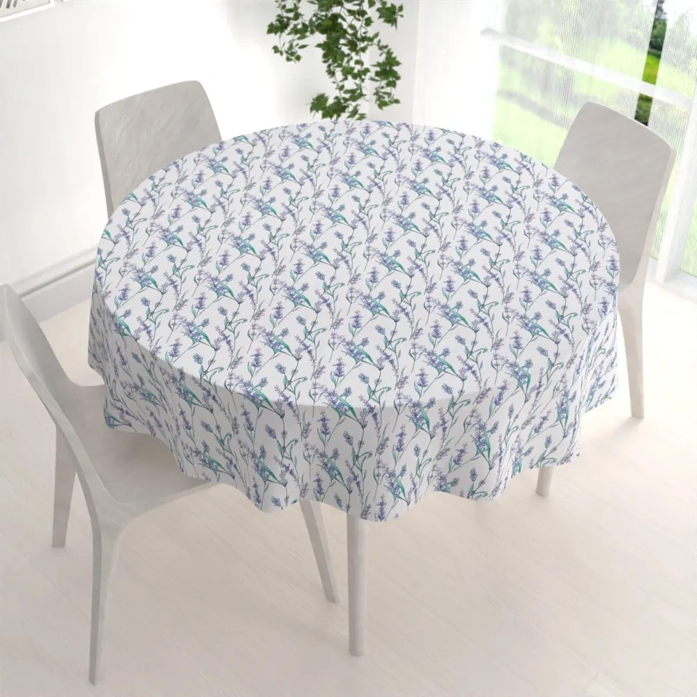 Biante Teflónový okrúhly obrus TF-088 Levandule na bielom Ø 140 cm