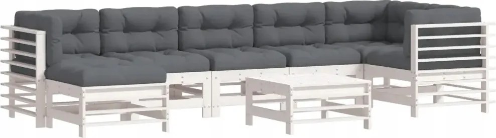 vidaXL 8-dielna sedacia súprava do záhrady, vankúše, biela, drevo