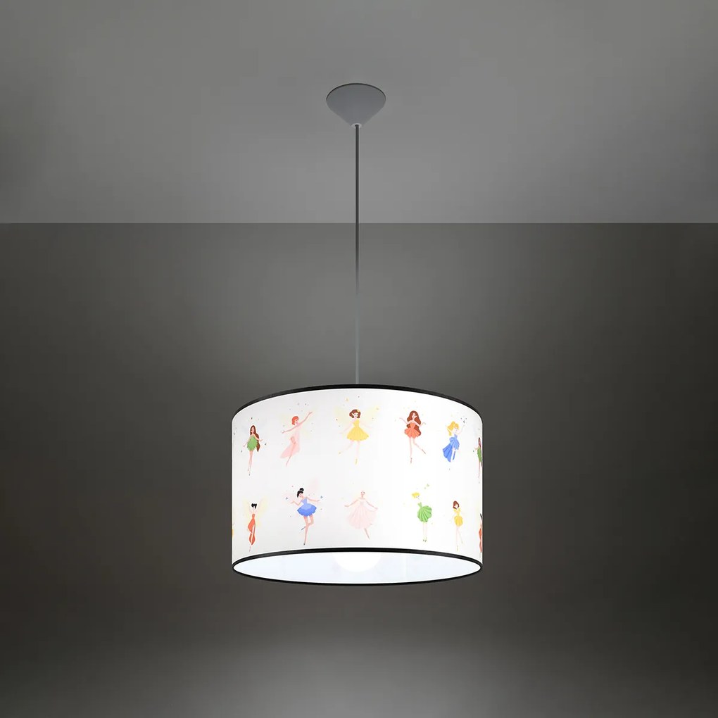 Detské závesné svietidlo Fairy, 1x plastové tienidlo so vzorom, (fi 40cm)