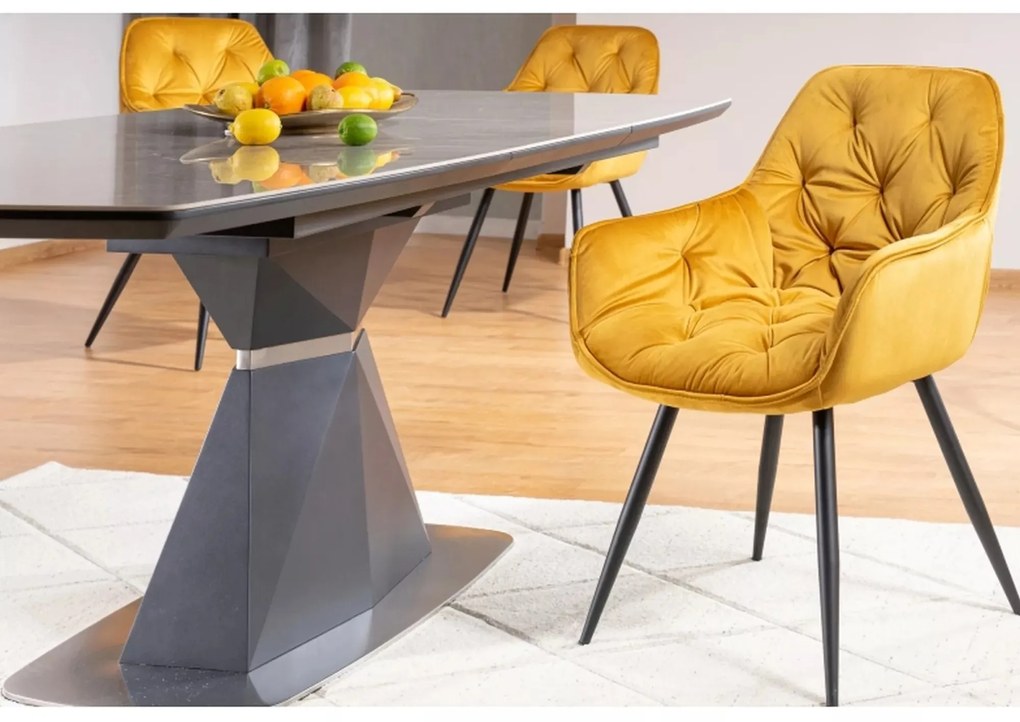 Rozkládací jídelní stůl Cortez 160/210 cm šedý mramor/antracitový