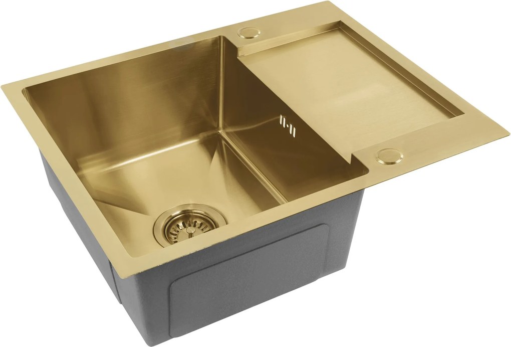 Rea Paul, 1-komorový oceľový drez 600x480x185 mm, zlatá matná, ZLE-06010