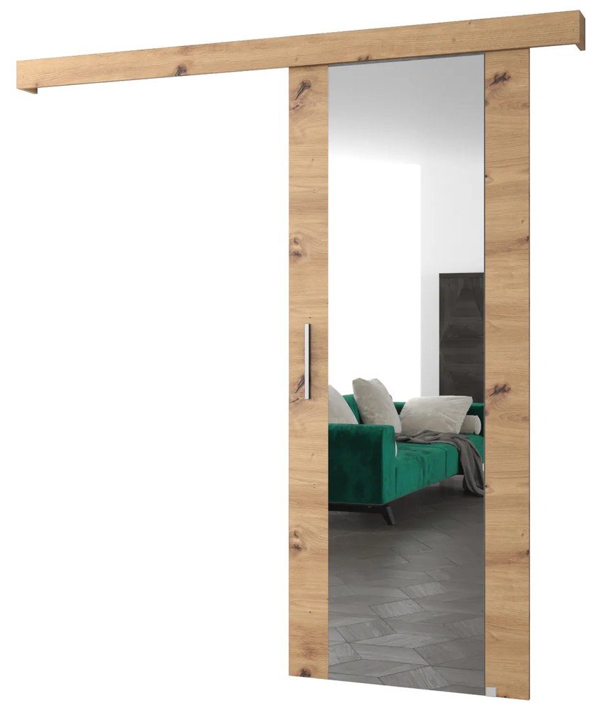 Posuvné dvere 90 cm Sharlene II (dub artisan + dub artisan + strieborná) (so zrkadlom). Akcia -6%. Vlastná spoľahlivá doprava až k Vám domov. 1043627