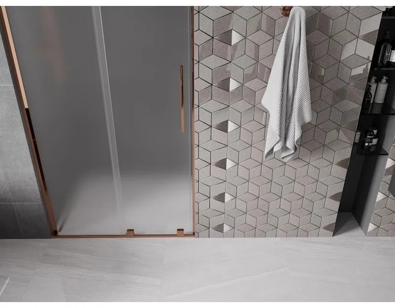 Mexen Velar L, posuvné sprchové dvere do otvoru 120 cm, 8mm sklo námraza, ružové zlato, 871-120-003-31-60