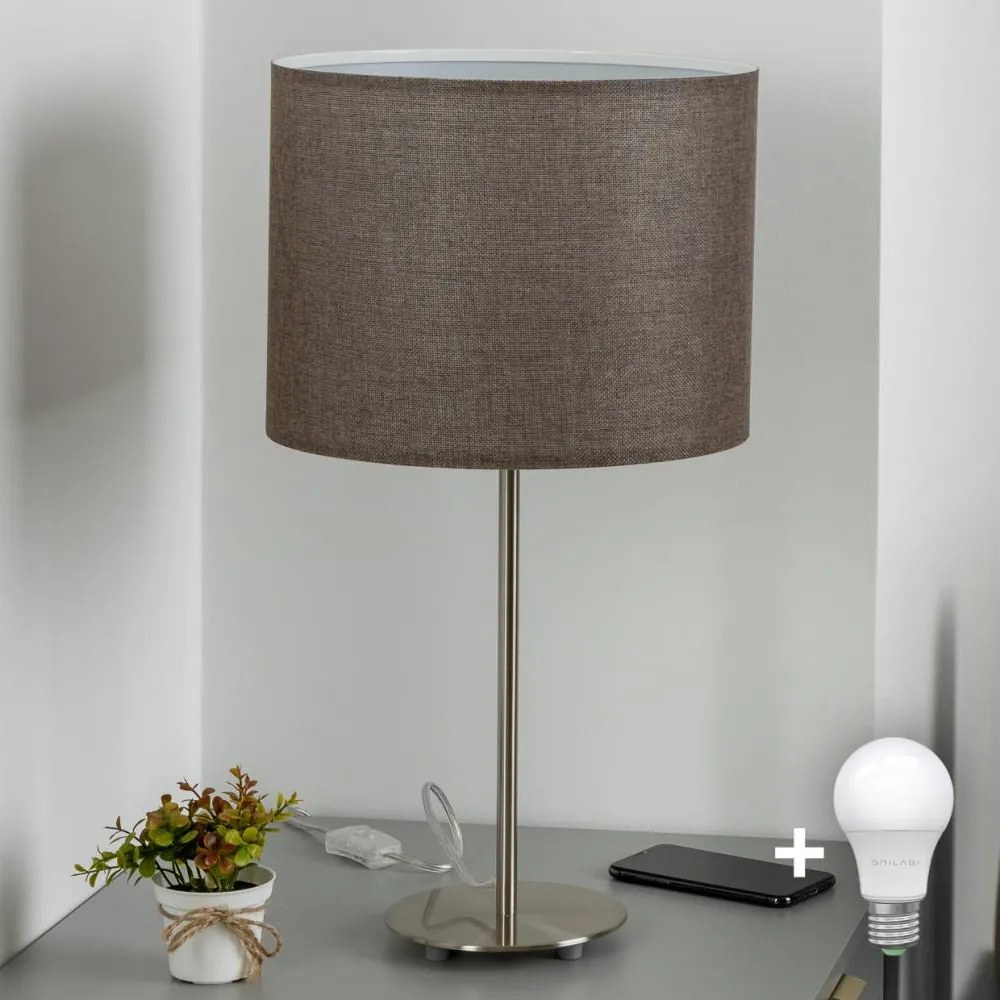 Eglo - LED  Stolná lampa TUNJA 1xE27/60W/230V 38,5 cm matný chróm/hnedá