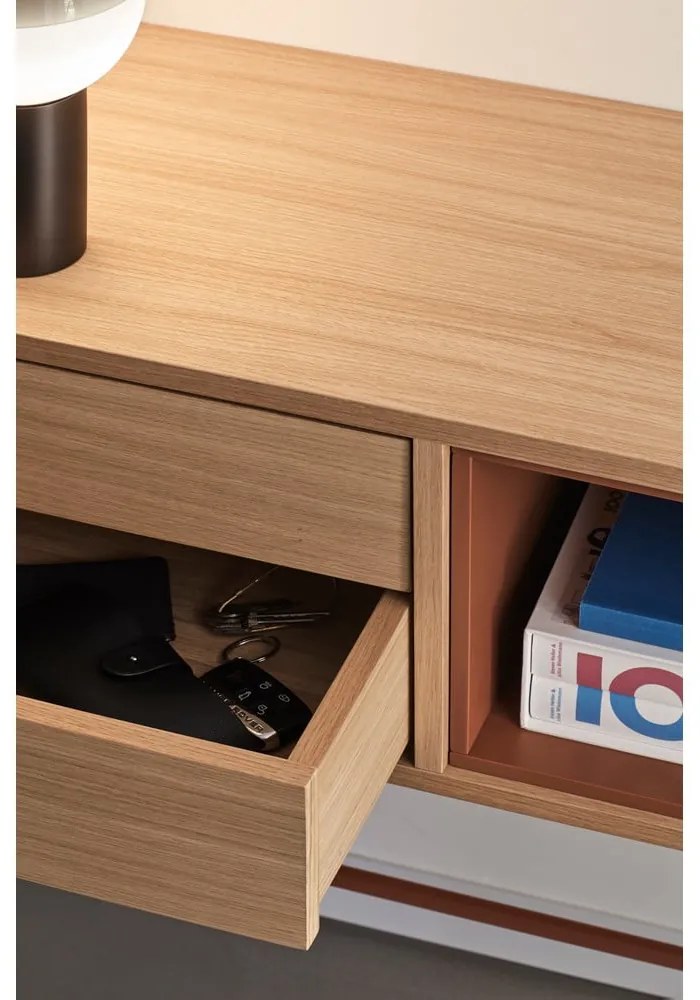 Tehlovočervený konzolový stolík v dubovom dekore Teulat Yoko