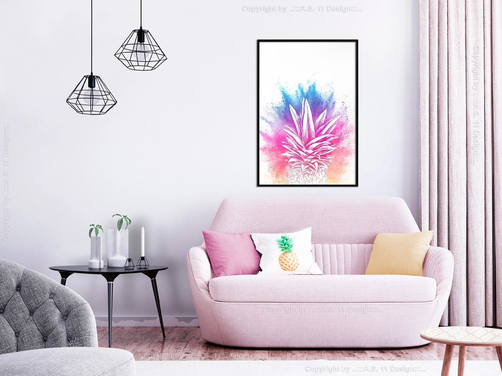 Artgeist Plagát - Colourful Pineapple [Poster] Veľkosť: 30x45, Verzia: Čierny rám s passe-partout