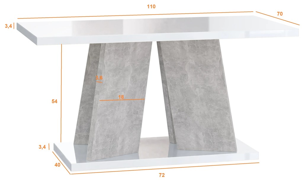 Konferenčný stolík Mulnu (lesk biely + kameň). Vlastná spoľahlivá doprava až k Vám domov. 1055222