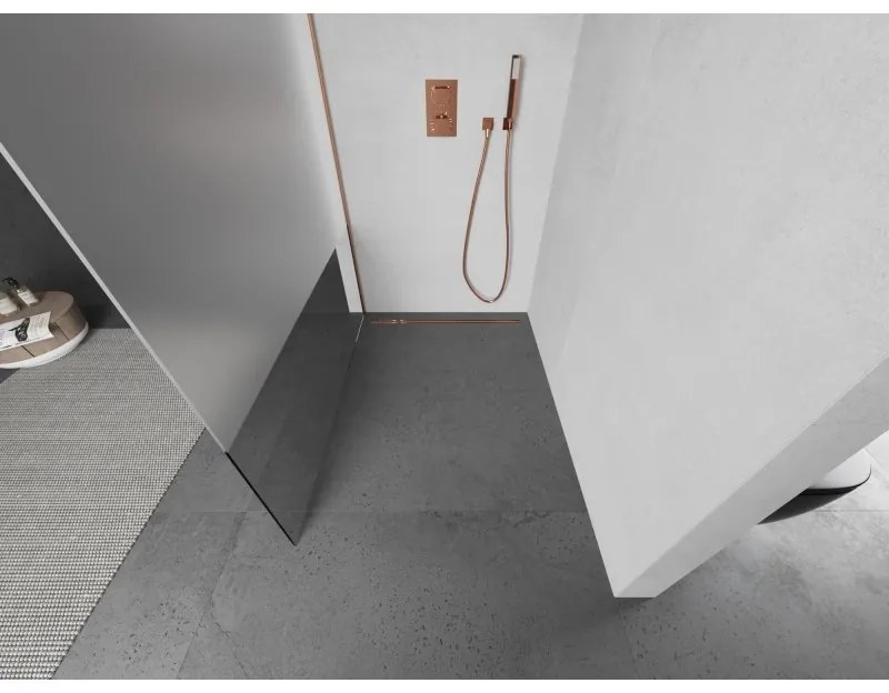 Mexen Kioto, sprchová zástena Walk-In 140 x 200 cm, 8mm číre sklo-námraza, medený matný profil, 800-140-101-65-35