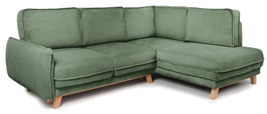 Svetlozelená menčestrová rozkladacia rohová pohovka (pravý roh) Tori – Bonami Selection