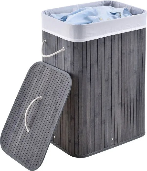 Bambusový košík na bielizeň s vekom, 72 l, sivý