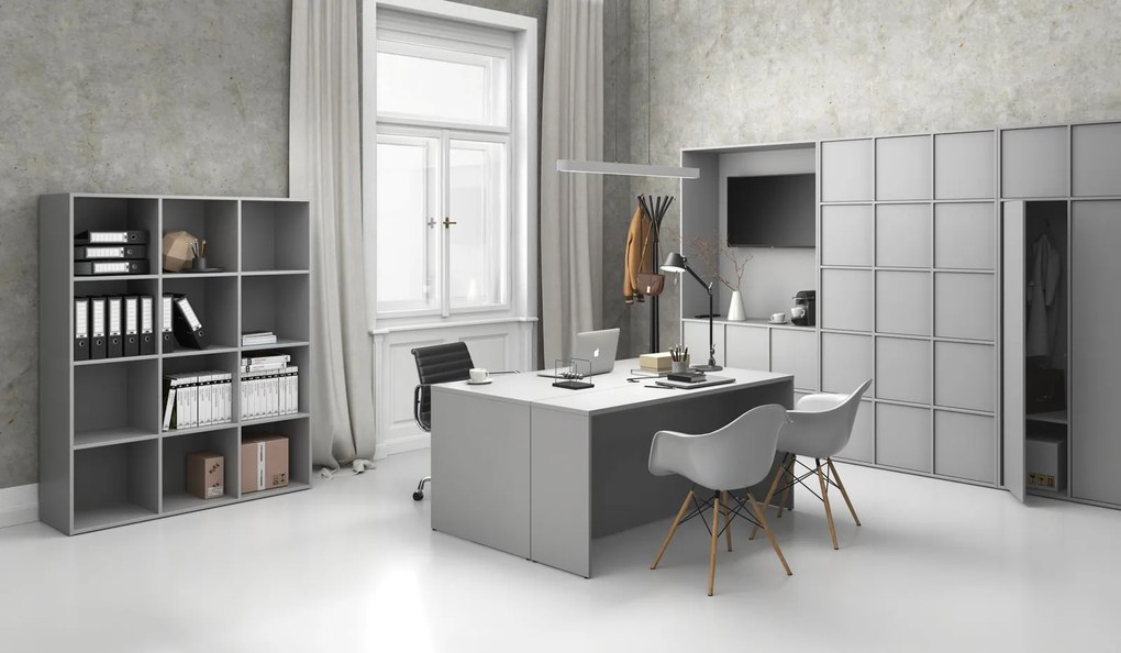 Kancelárska skriňa FRAME, nízka, čierna podnož, 6x dvere, 1299 x 450 x 1331 mm, PUSH-lock, sivá