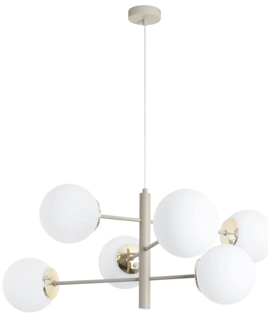 Závesné svietidlo Florence, 6x biele sklenené tienidlo, be/g