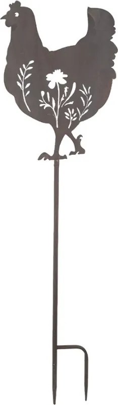 Hnedá antik záhradná dekorácia zápich sliepky - 32*2*113 cm