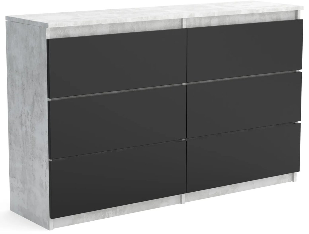 Veľká komoda 6 zásuviek ARIE šírka 120cm Betón/Čierna