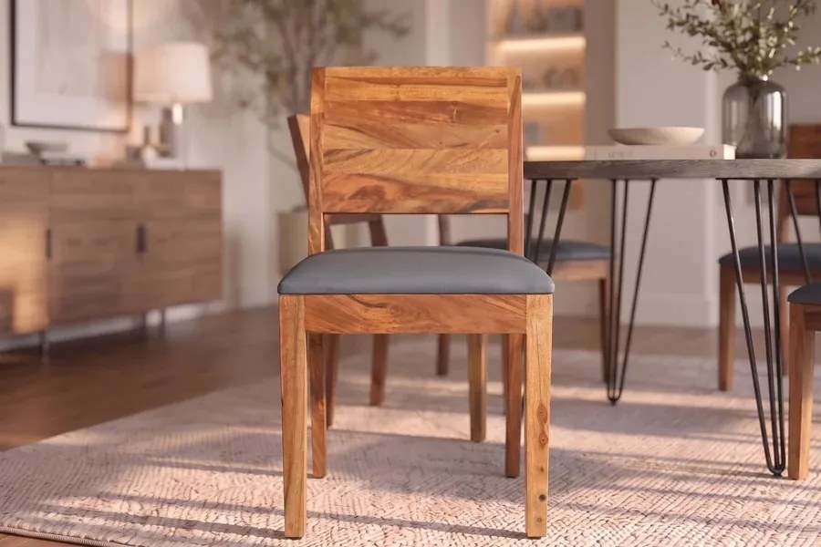Dizajnová stolička Timber II Sheesham / tmavosivá ekokoža