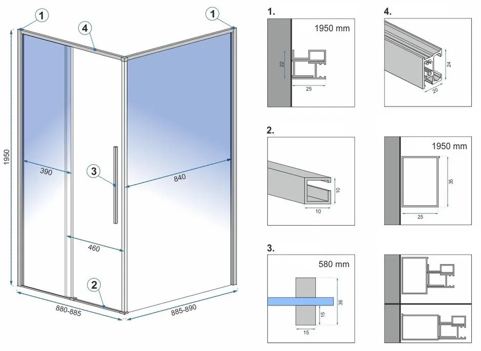 Rea - SOLAR BLACK MAT štvorcový sprchový kút  90 x 90 cm, číre sklo/čierny matný profil, REA-K6412