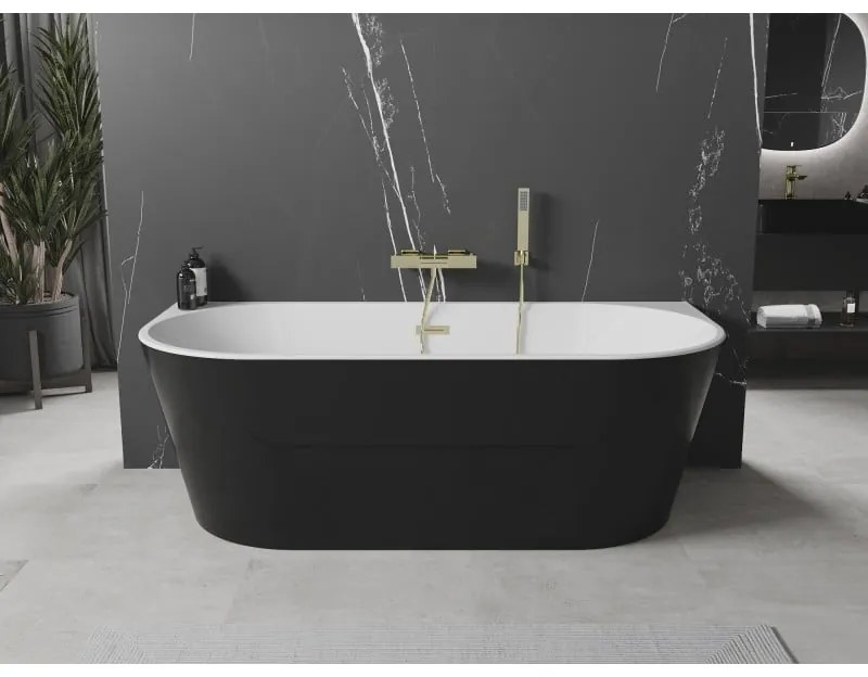 Mexen Oval, voľne stojaca nástenná vaňa 140 x 75 cm, biela-čierna, zlatý lesklý prepad, 52671407575-50