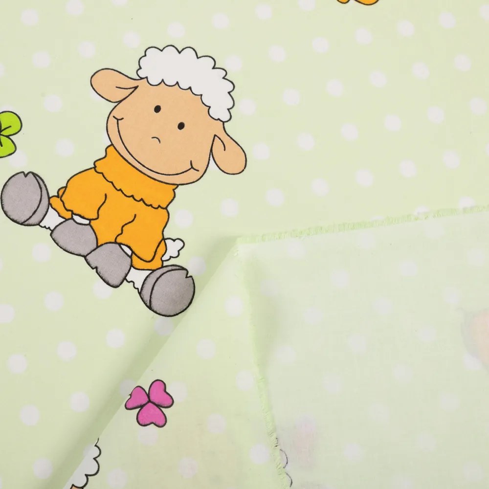 Biante Detský bavlnený záves Sandra SA-729 Veselé ovečky na svetlo zelenom bodkovanom 150x260 cm