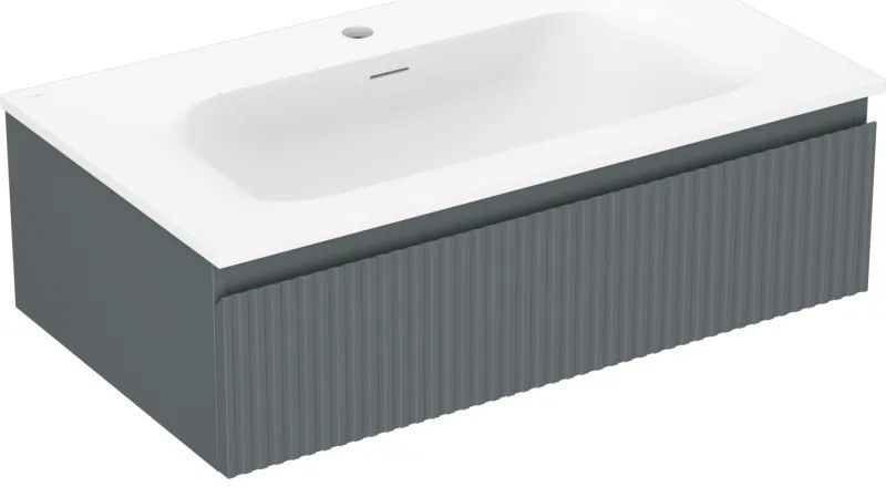 Mexen Rivel, kúpeľňová skrinka 80 cm s umývadlom Vela, 1 zásuvka, drážkovaná, grafitová matná/biela matná, 91A20-08023-1-BF66-W23M01