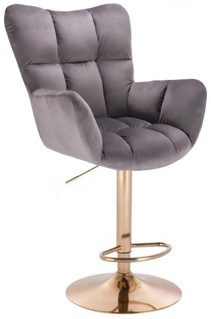 LuxuryForm DESIGN Barové kreslo AURORA VELUR na zlatom tanieri - tmavosivé
