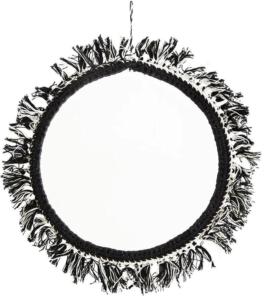 MADAM STOLTZ Okrúhle zrkadlo so strapcami Off White/Black