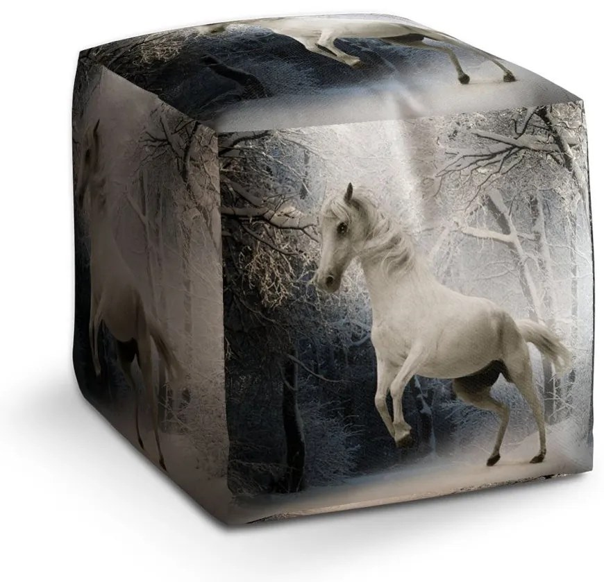 Taburet Cube biely kôň, sivá